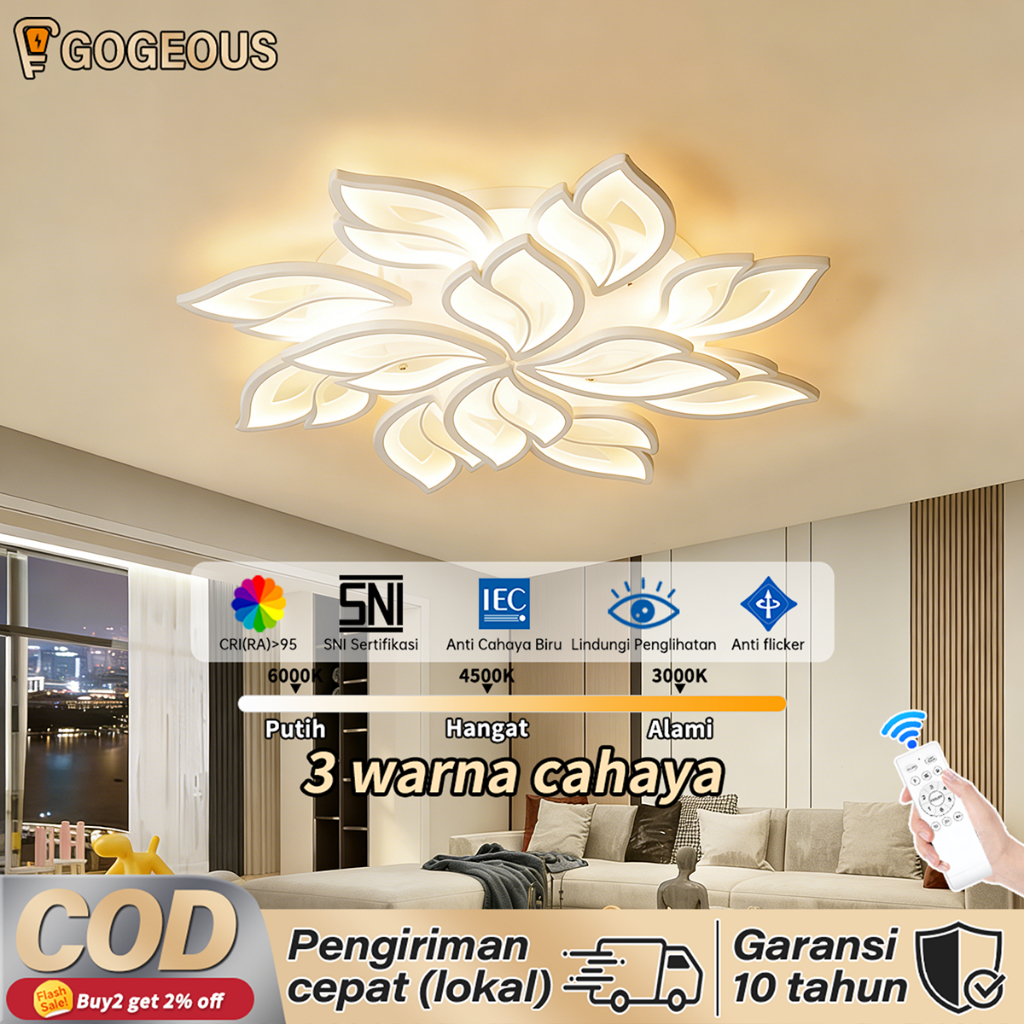 GOGEOUS Lampu Plafon Remot 3 Warna Led Modern Dan Sederhana Kamar Tidur Ruang Tamu Balkon Lampu Gant