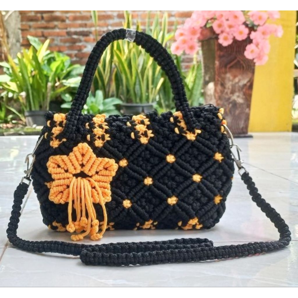 Tas Rajut Motif Kerang 2in1 Tas Rajut Wanita Bahan Talikur Tas Macrame HP Tas Handmade Talikur