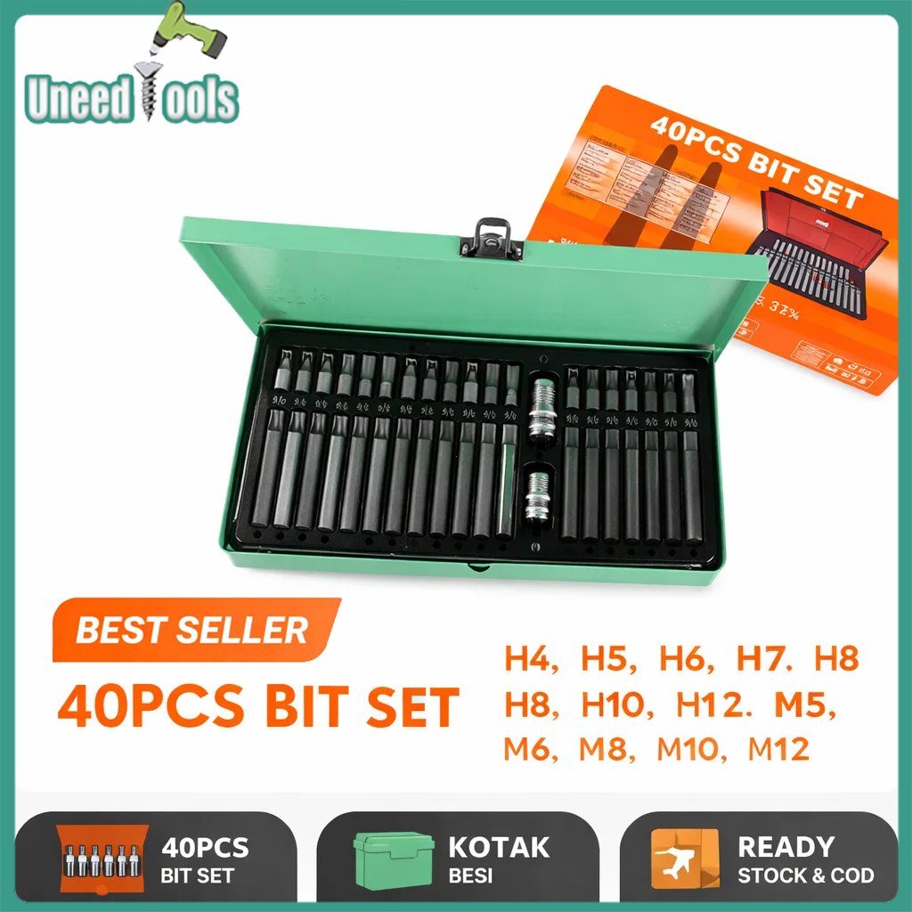 UneedTools 40pcs Kunci L Bintang Set T20/T25/T30/T40/T45/T50/T55 Kunci Shock Bintang set Drill Bit S