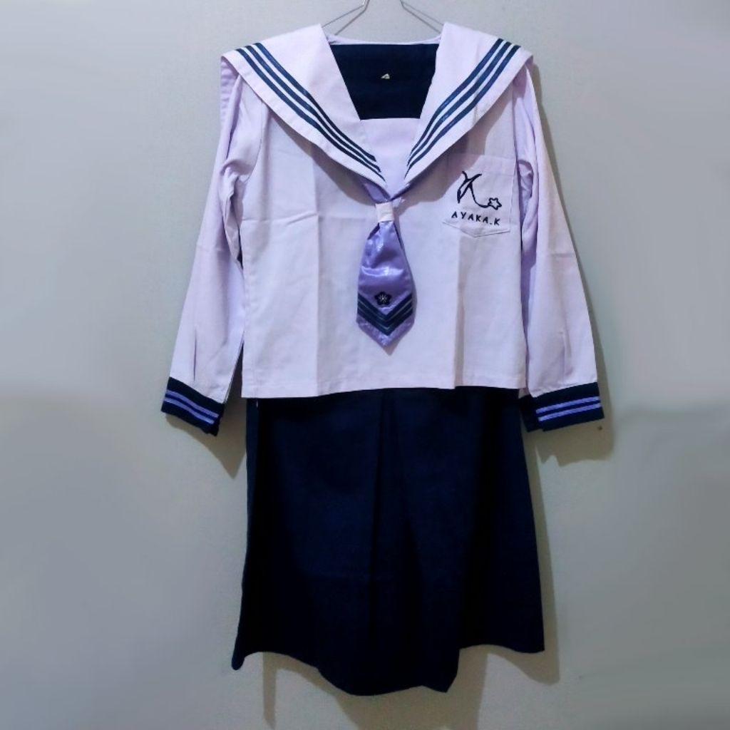 Fullset Seifuku Kostum Cosplay Ayaka Kamisato HeyTea Wig,Hijab,Dasi Ayato Genshin Impact