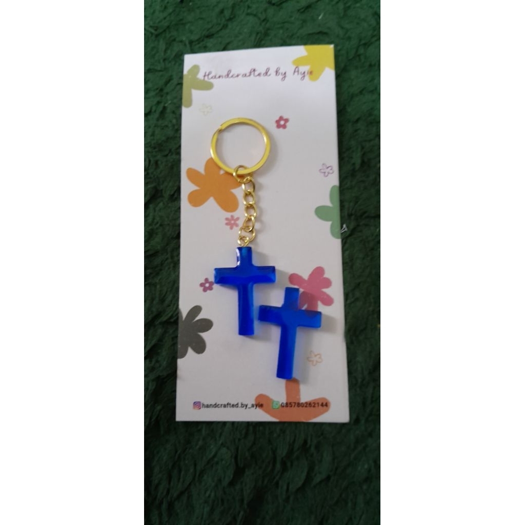 GANTUNGAN KUNCI SALIB - BAHAN RESIN WARNA BIRU