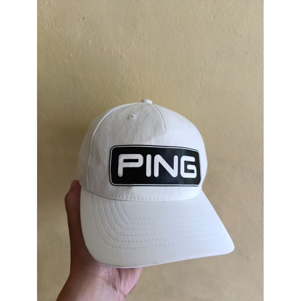 topi golf pria ping ori second kondisi terbaik Polyester white