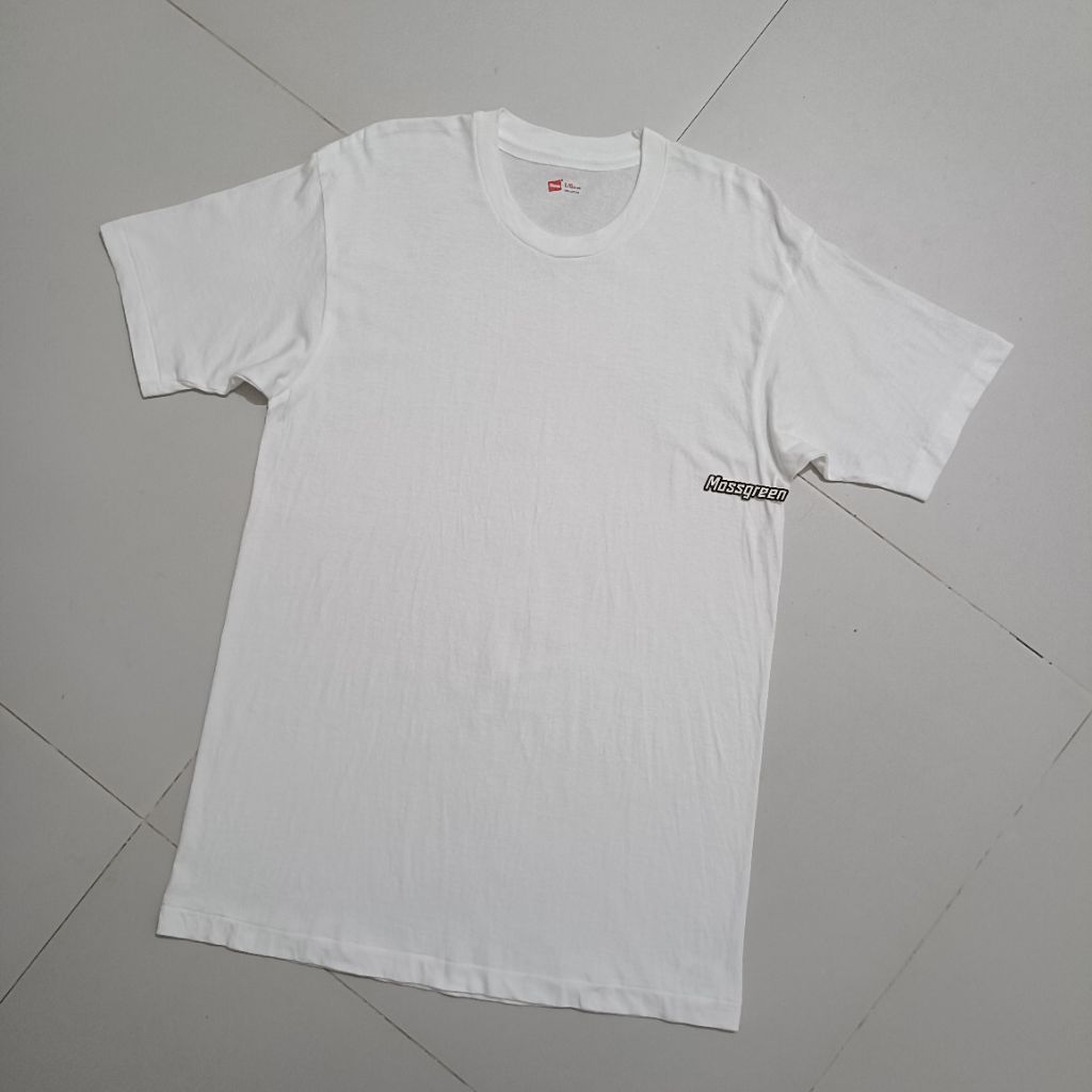 kaos putih polos Blank tee single Stitch tag Hanes ,L (L kecil)