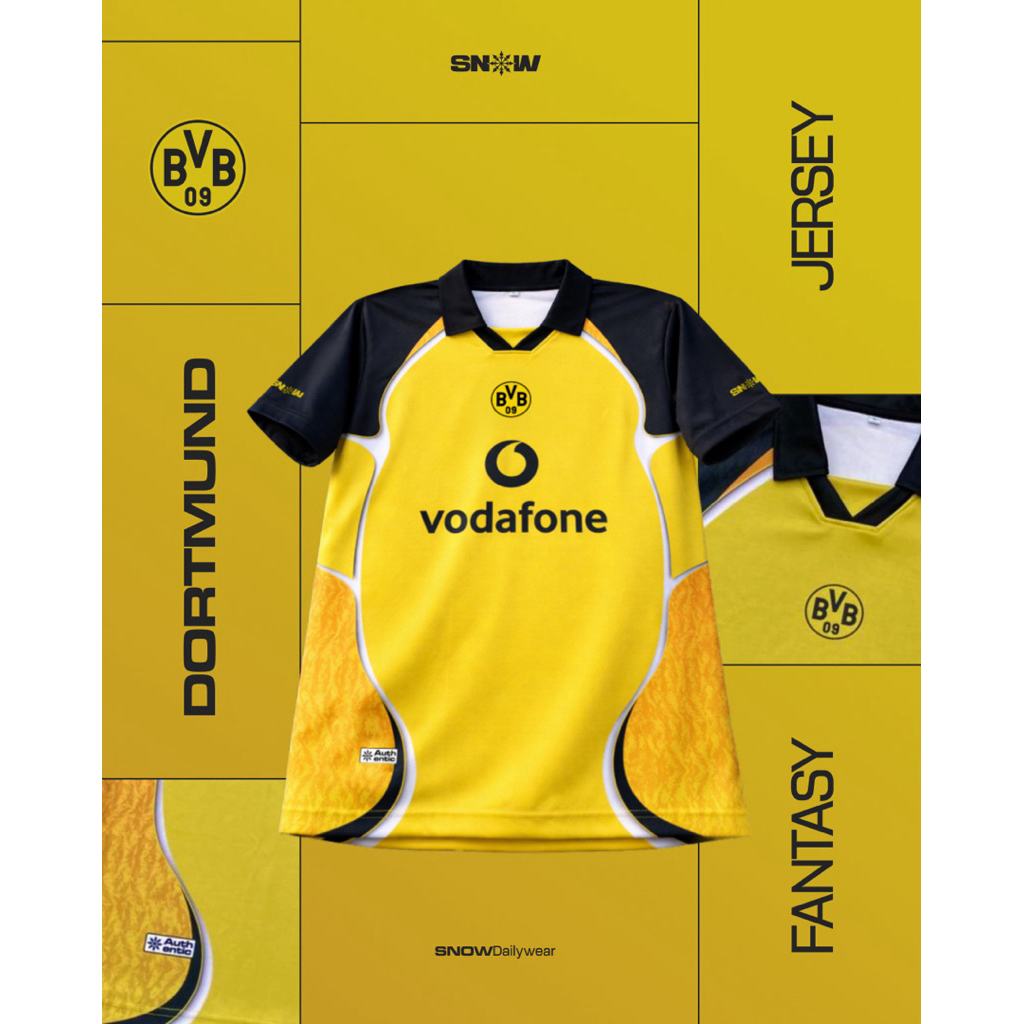 SNOWDAILYWEAR Jersey Fantasy Dortmund Vodafone BVB Kuning Hitam Modern Dryfit Milano