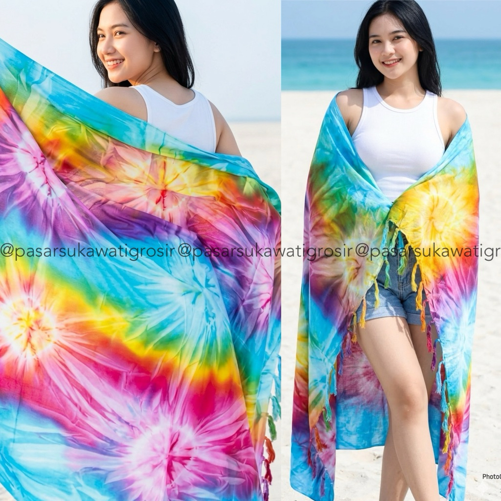 KAIN PANTAI BALI RUMBAI RAYON MOTIF GRADASI SELIMUT BALI  ADEM MURAH GROSIR