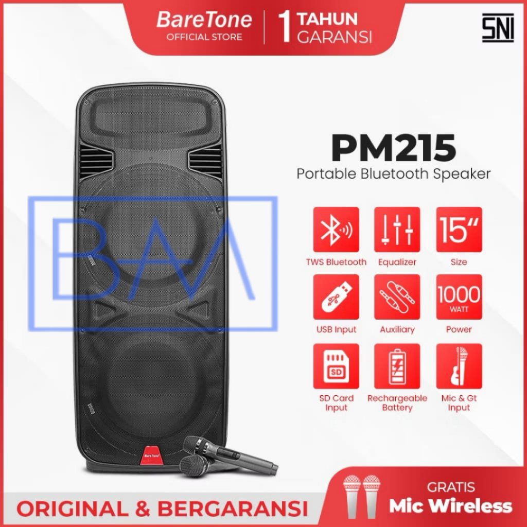 Baretone PM215 Speaker Portable 15 Inch 1000 Watt Original