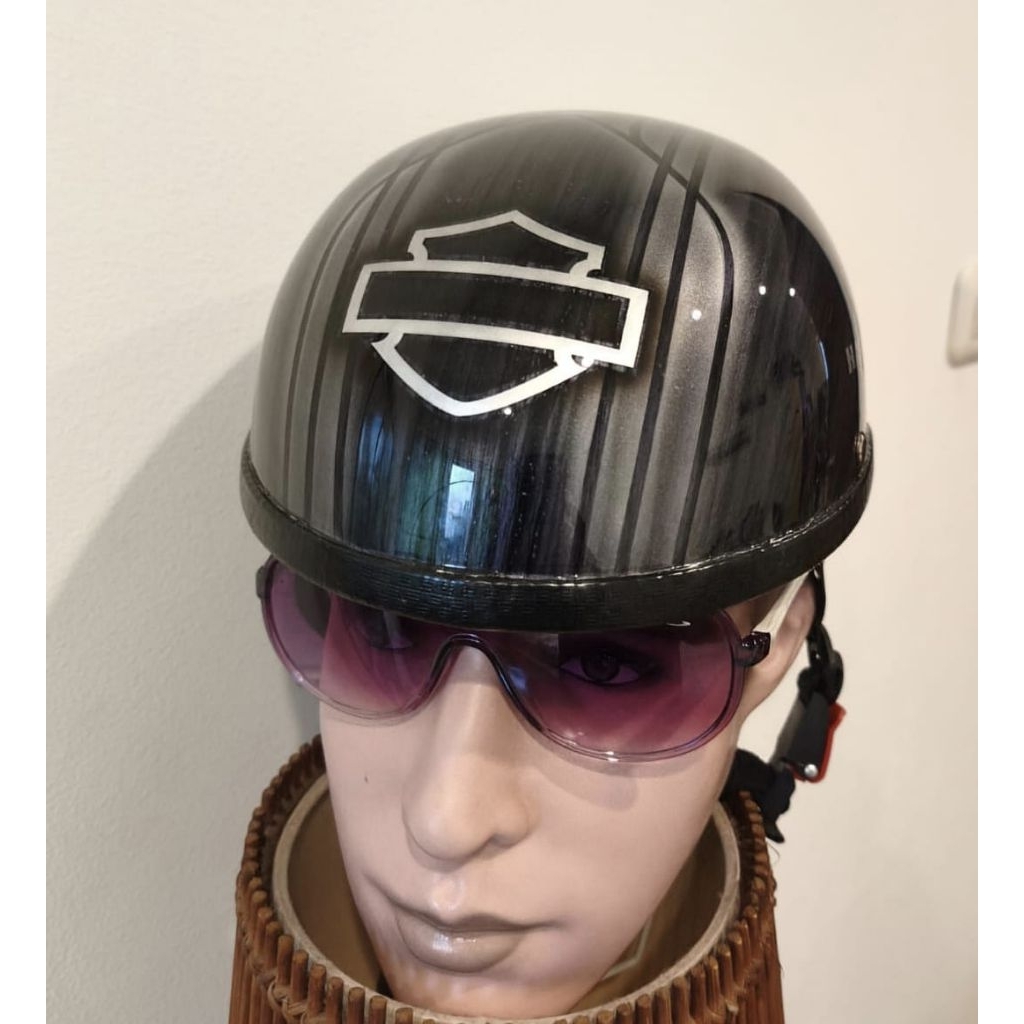 HELM CETOK OPEN FACE HITAM ABU MOTIF Harley Davidson motorcycle unisex allsize