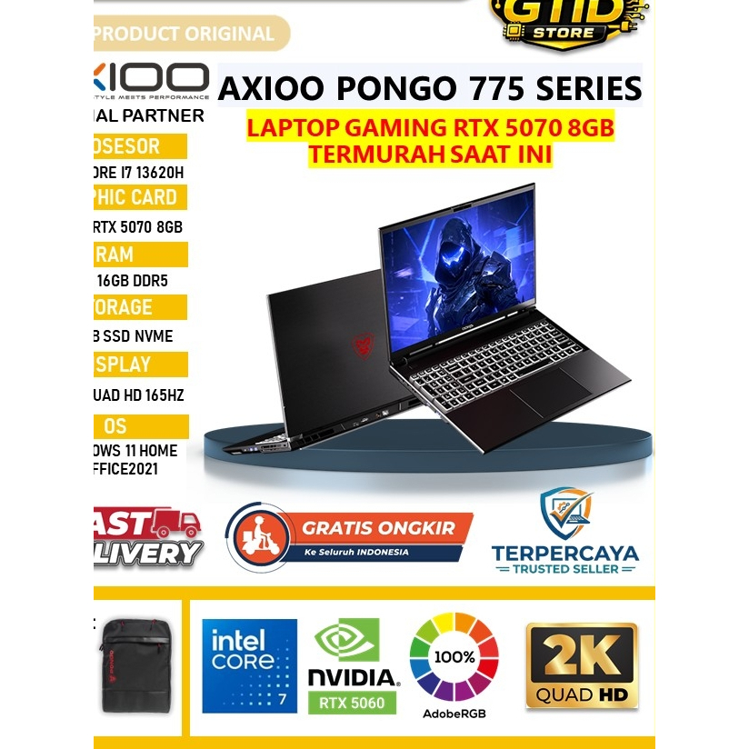 [ READY NEW ] Axioo Pongo 775 Gaming Series Intel Core i7 13620H Nvidia RTX 5070 8gb | Ram 16gb DDR5