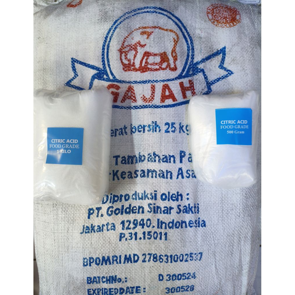 Sitrun Cap Gajah 100% original Citric Acid REPACK Food Grade 1 Kilo Gram/ 1kg