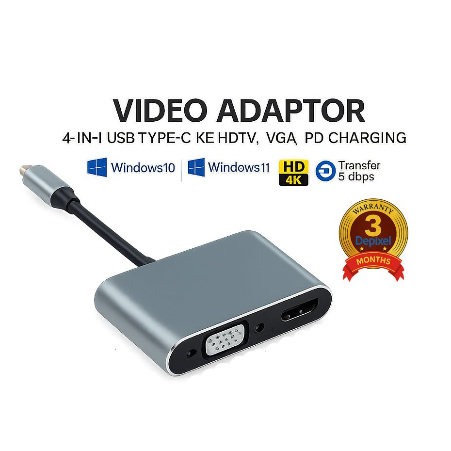 Converter USB Type C To HDMI VGA PD Char