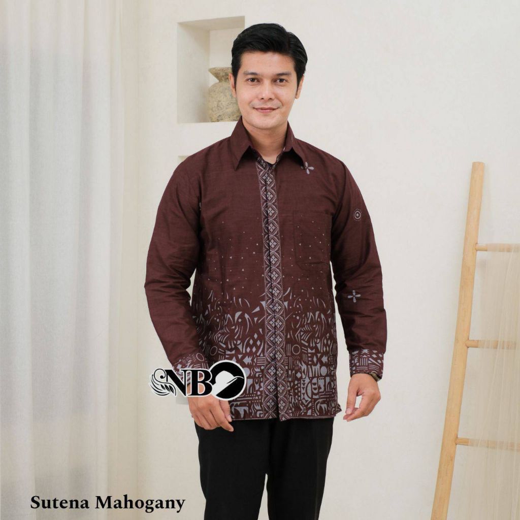 Kemeja Batik Pria Modern - Mahogany Lengan Panjang