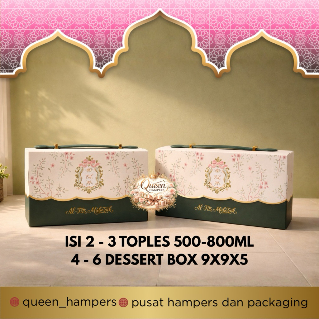 BOX LEBARAN TAS FLOWER KOTAK IDUL FITRI DUS KUE KERING ISI 2-3 TOPLES TABUNG MAX 500-800ml dan Tople