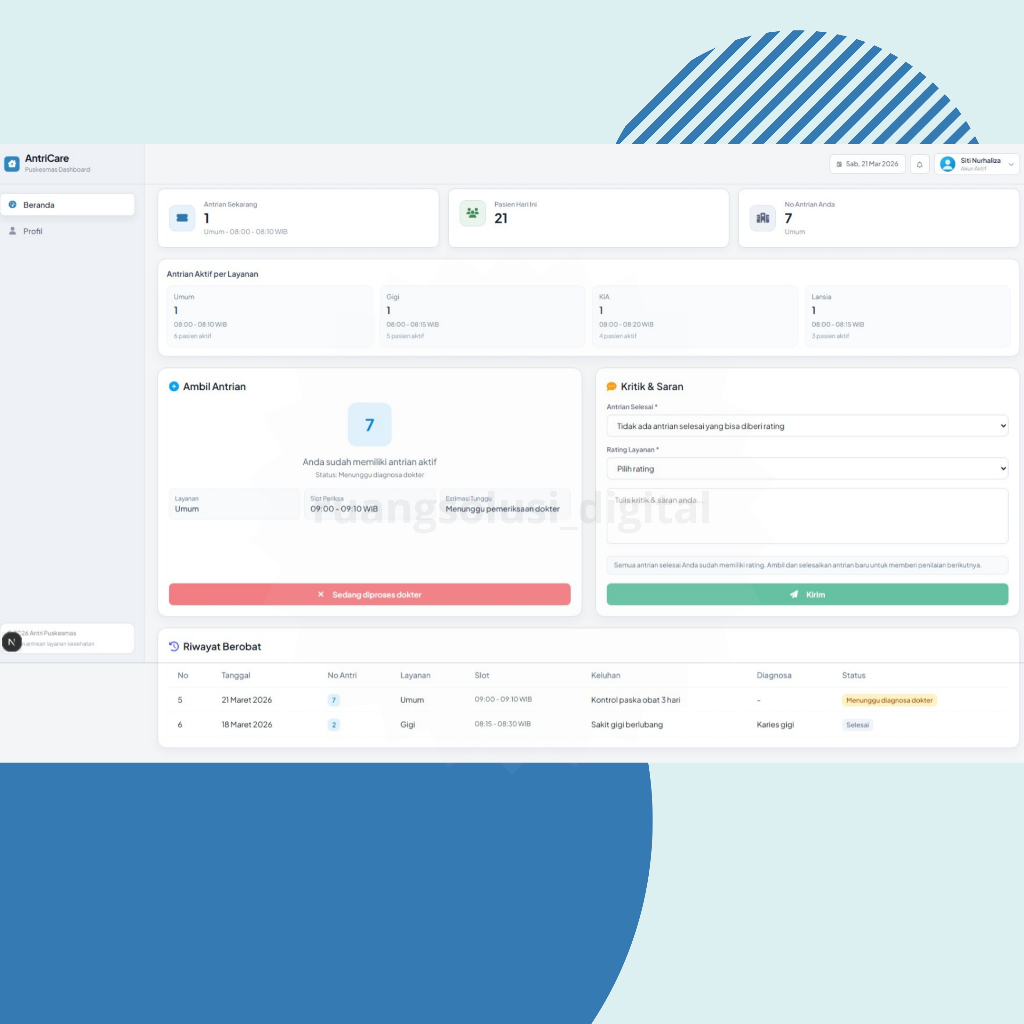 Source Code Aplikasi Sistem Antrian Puskesmas Digital Web App - Multi Role Admin Dokter Pasien