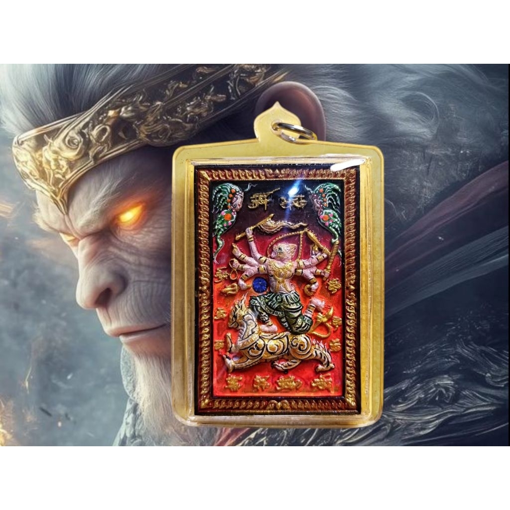 Liontin Dewa Hanuman 10 tangan mengendarai Singa / Kruba Krissana