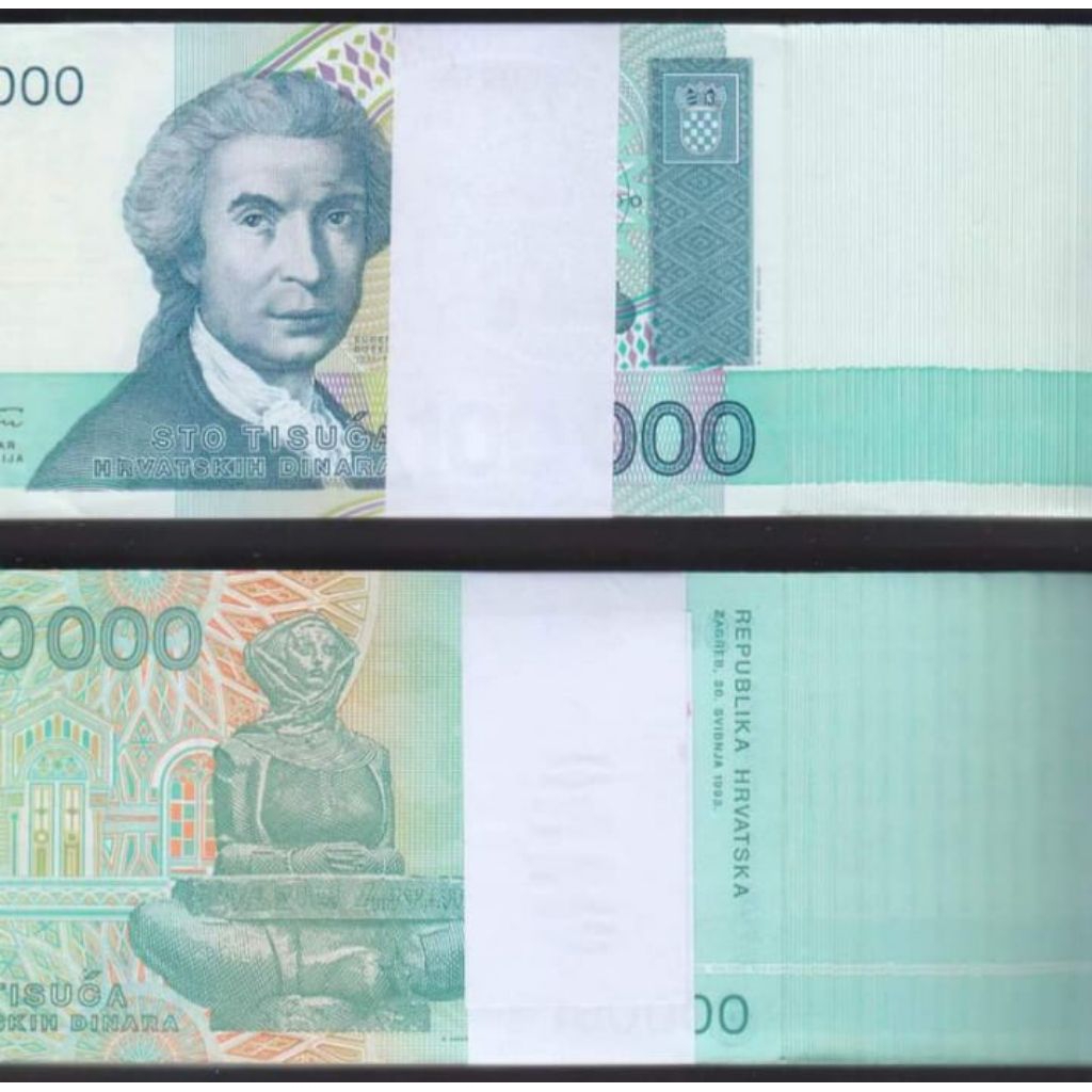 Uang Kertas Kuno 100000 Dinara Koin Croatia Seratus Ribu 100.000 Dinara Kroasia Mahar Koleksi Logam 