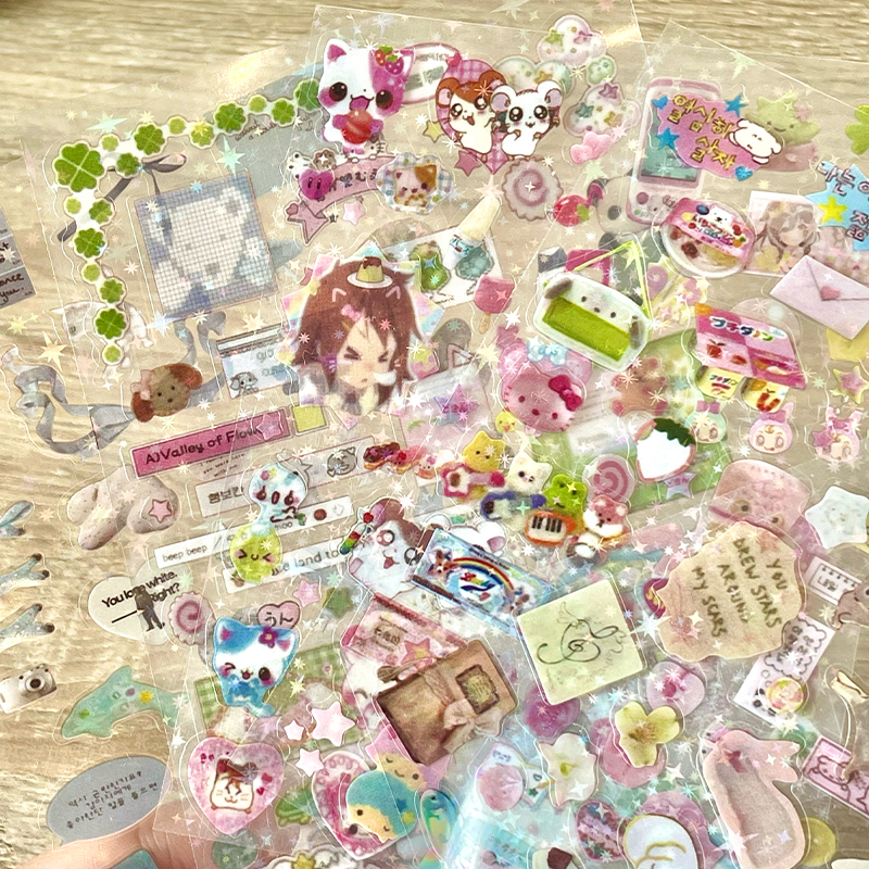 [sakura mochi] sticker sparkle sheet anime Y2K kuromi hamtaro glitter laser sticker kawaii juminocor