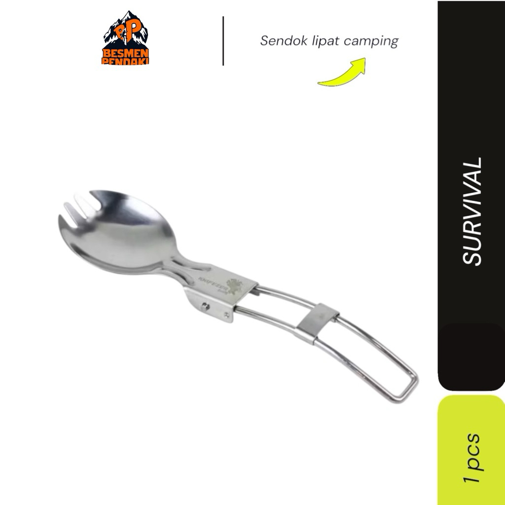 KNIFEZER Foldable Spoon Fork Sendok Garpu Lipat Stainless Steel besmen pendaki