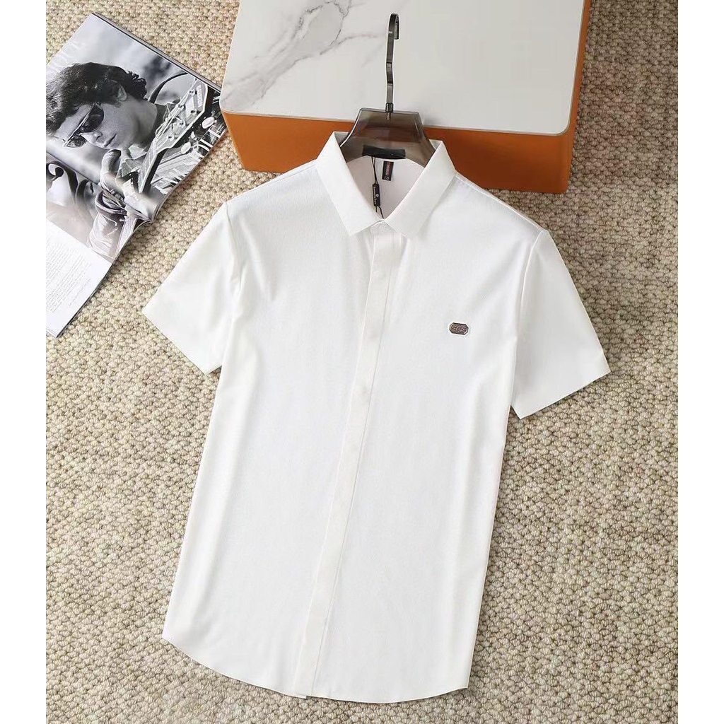 Kemeja pria fashion casual branded putih # AZG-01B