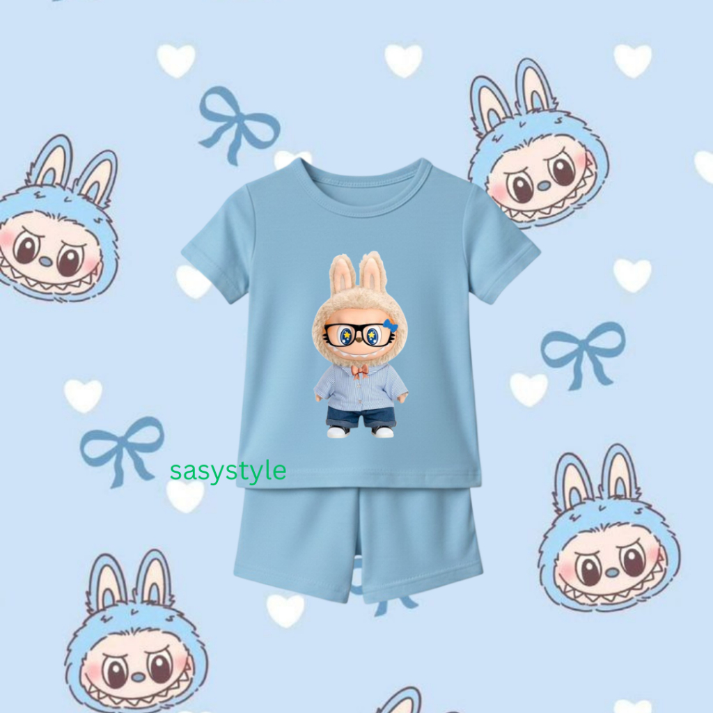 COD SASYSTYLE SETELAN ANAK UMUR 0-4 TAHUN MOTIF LABUBU KACAMATA KATUN SIZE KECIL S-XL CEWEK COWOK / 