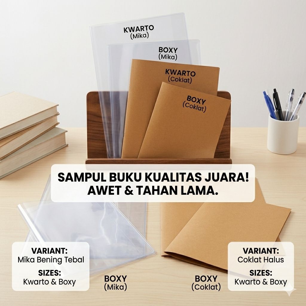 Sampul Buku Kuarto Polos - Bahan Tebal & Tahan Lama, Ukuran Pas, Mudah Ditulis sampul buku boxy, sam
