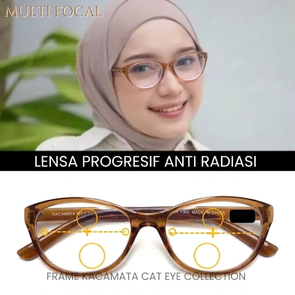 Kacamata Progresif Plus Baca dan Jalan Kaca Mata Baca Minus Lensa Progressive Anti Radiasi Frame Cat