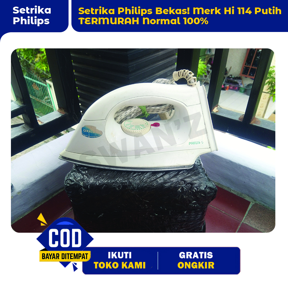 PHILIPS Setrika HI 114 Bekas Anti Lengket 350W Stainless Steel Putih 25.5x11.1x12.8cm