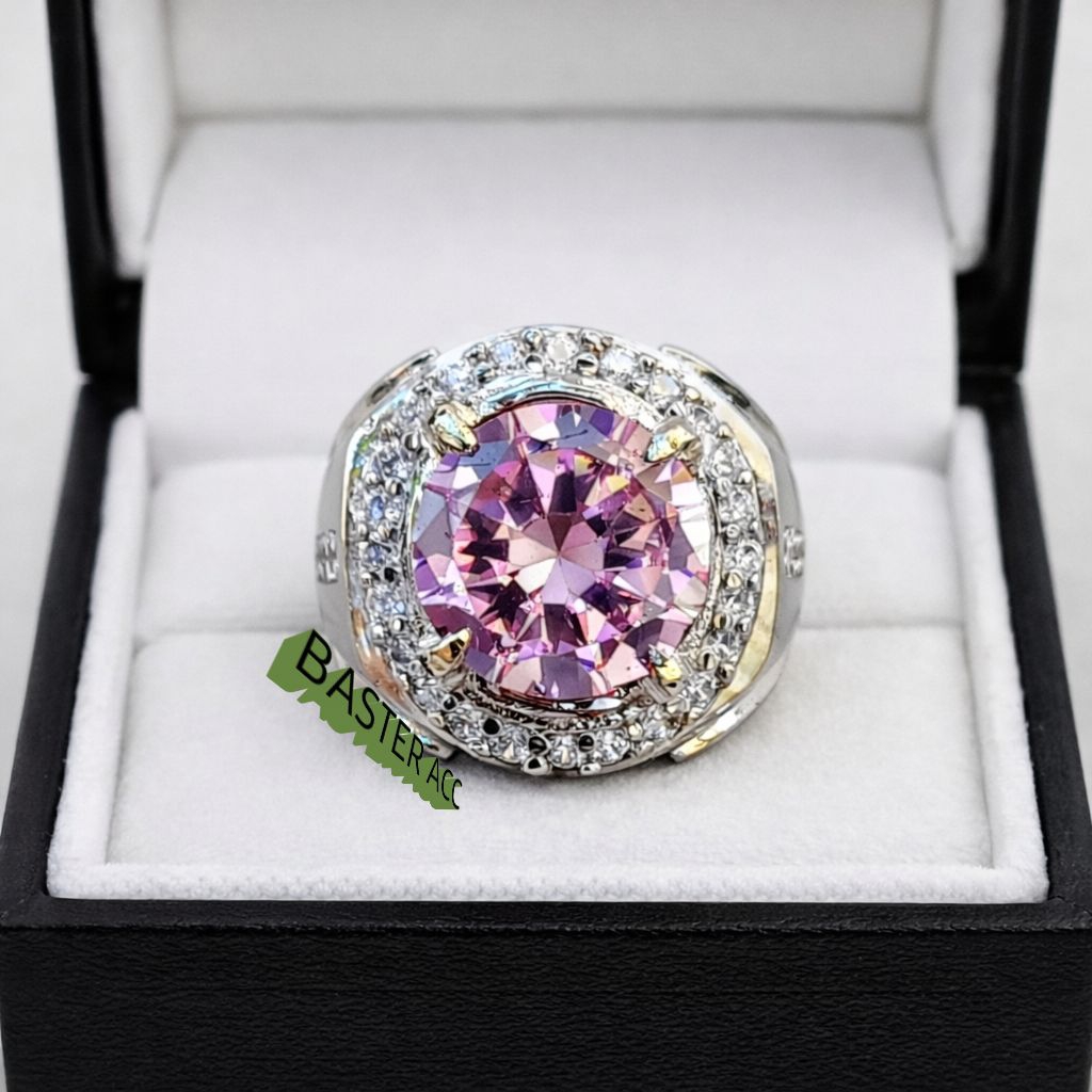 CINCIN BATU PERMATA PINK TOPAS BULAT CUTTING