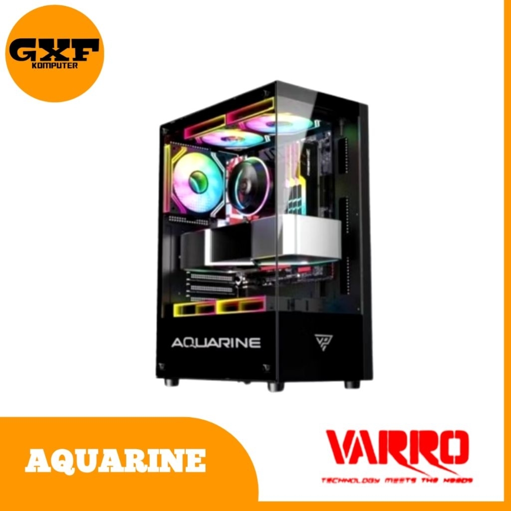 CASING VARRO AQUARINE BLACK ATX INCLUDE 3 FAN RGB
