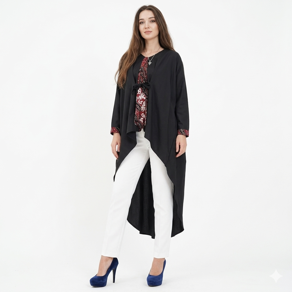 Tunik Batik Panjang Hitam Blus Lengan Panjang Jumbo Kombinasi Batik Wanita GESYAL