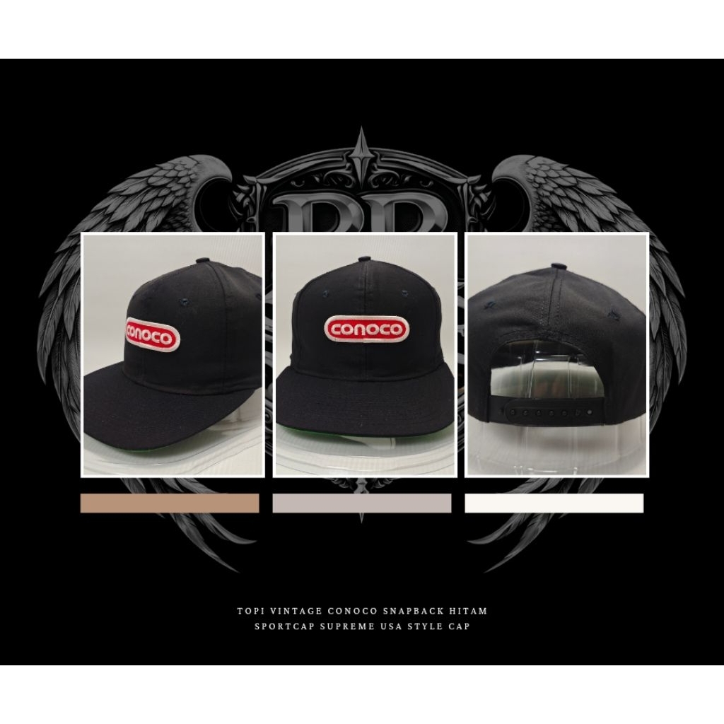 Topi Vintage Conoco Snapback Hitam Sportcap Supreme USA Style Cap