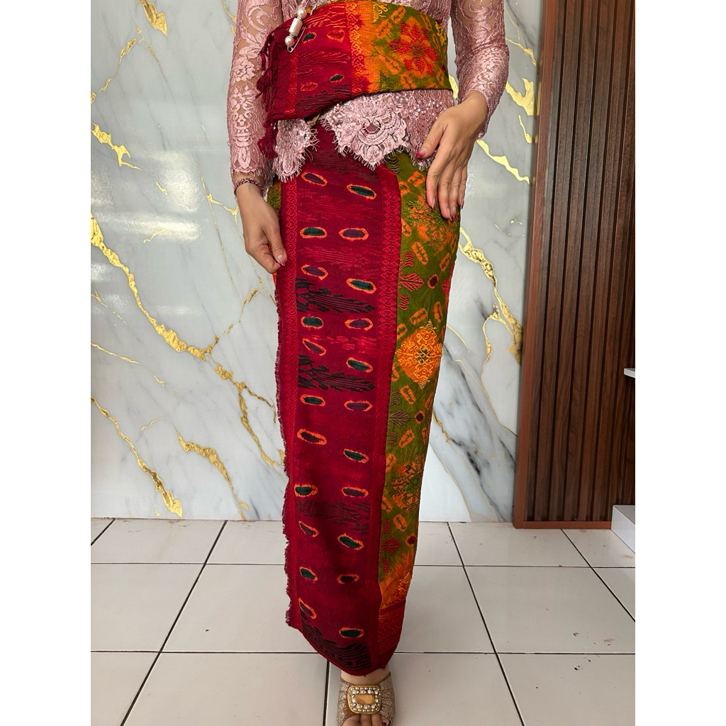 Ready Jumputan Sutra Motif Songket Tumpal Songket Set Selendang
