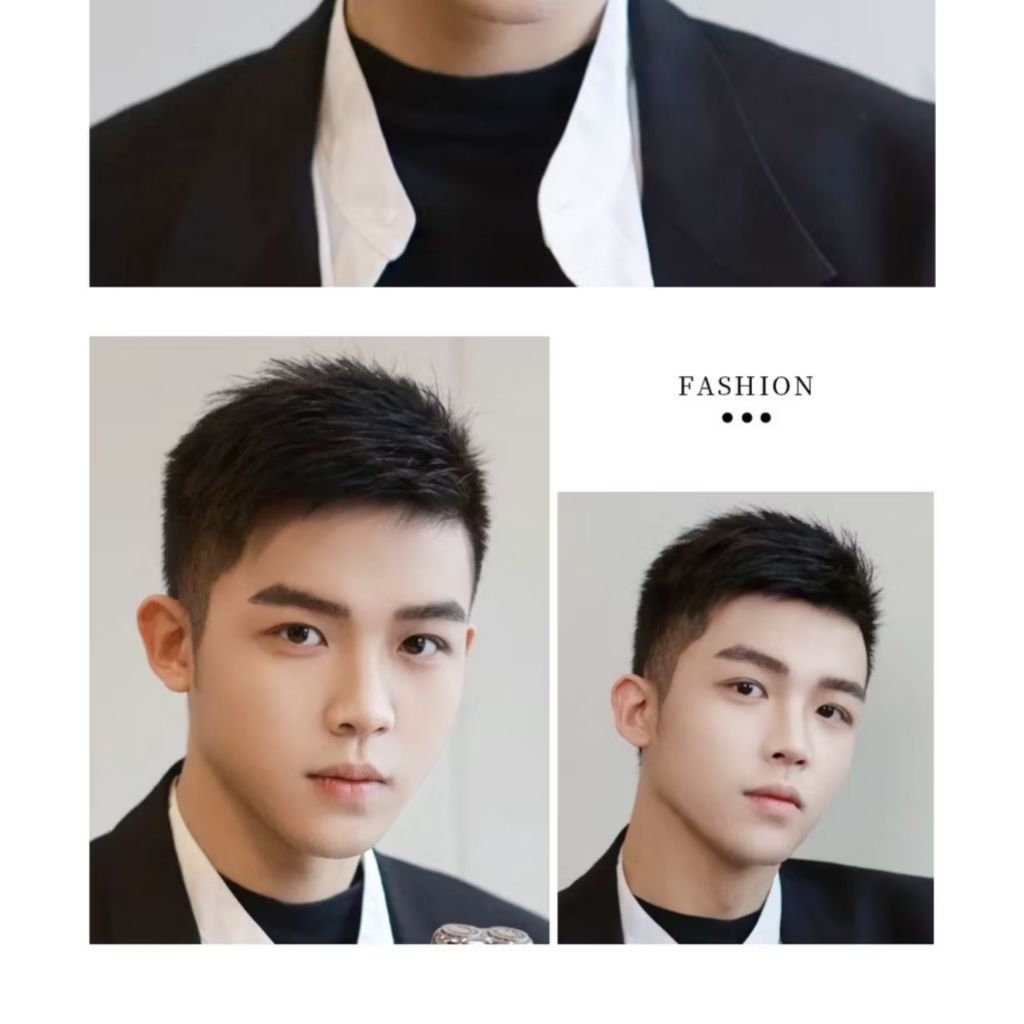 Rambut Palsu Pria Botak Pendek/Toupee Pria Pendek dengan 3 Penjepit