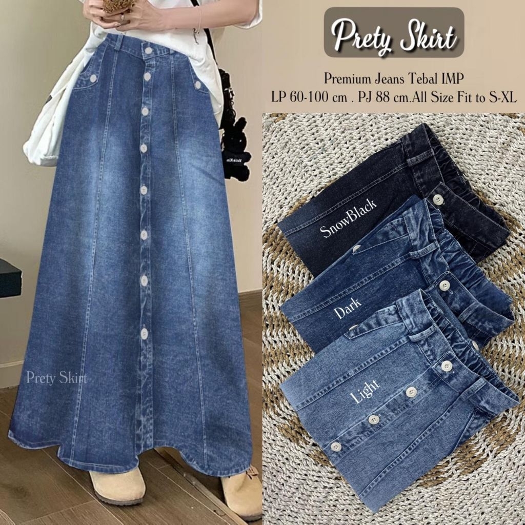 ROK JEANS KLOK PAYUNG UKURAN JUMBO PINGGANG KARET BAHAN SOFTJEANS PREMIUM. SARAH KULOT JEANS JUMBO