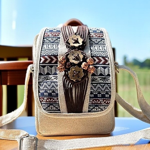 Tas Selempang Tenun Etnik Katun Linen - Elegan & Praktis Sehari-hari (Flap Unik, Kompartemen Resleti