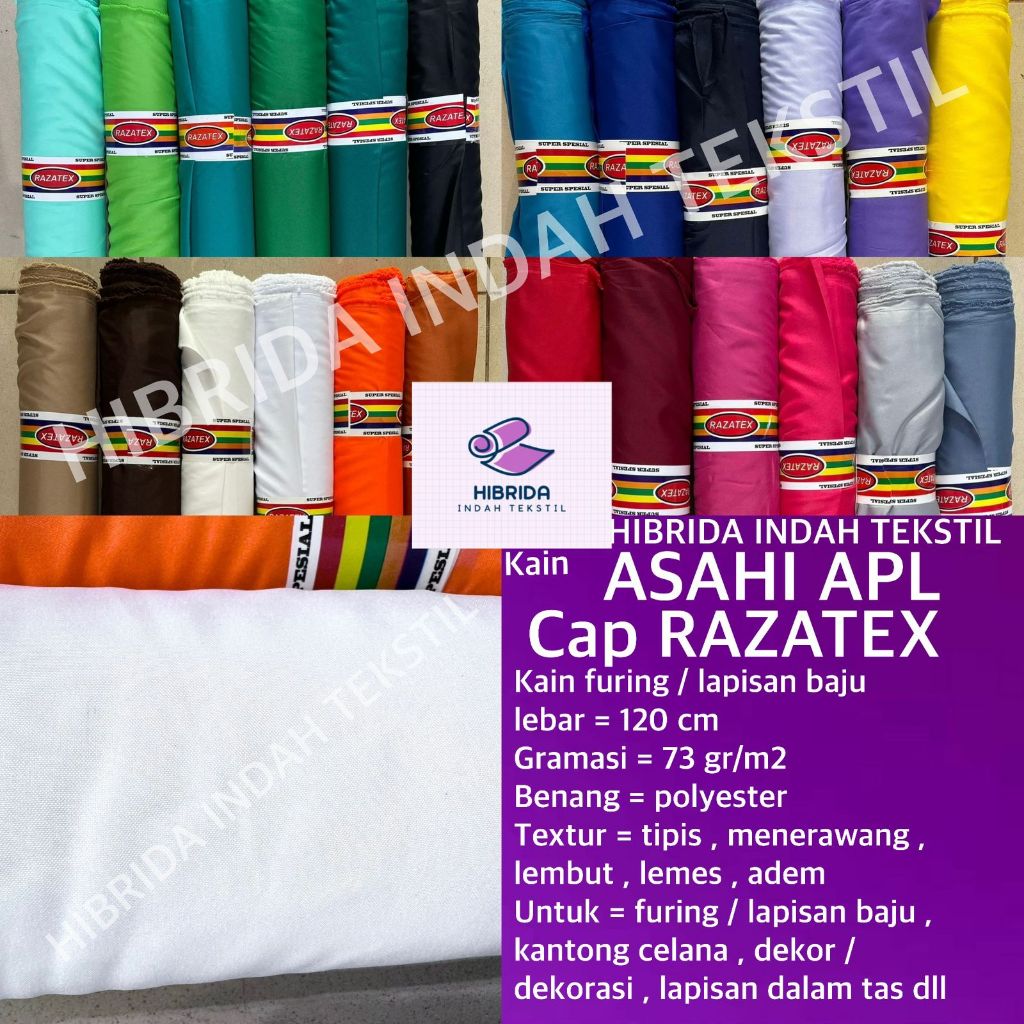 ( per setengah meter ) kain furing ASAHI APL cap RAZATEX polyester lemes lembut adem lebar 120 cm ba