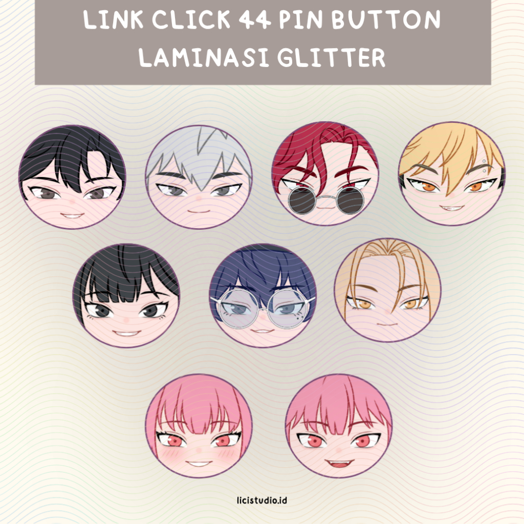 [READY] PIN BUTTON LINK CLICK 44mm LAMINASI GLITTER  / PIN PENITI LINK CLICK 44mm / PIN BUTTON LINK 