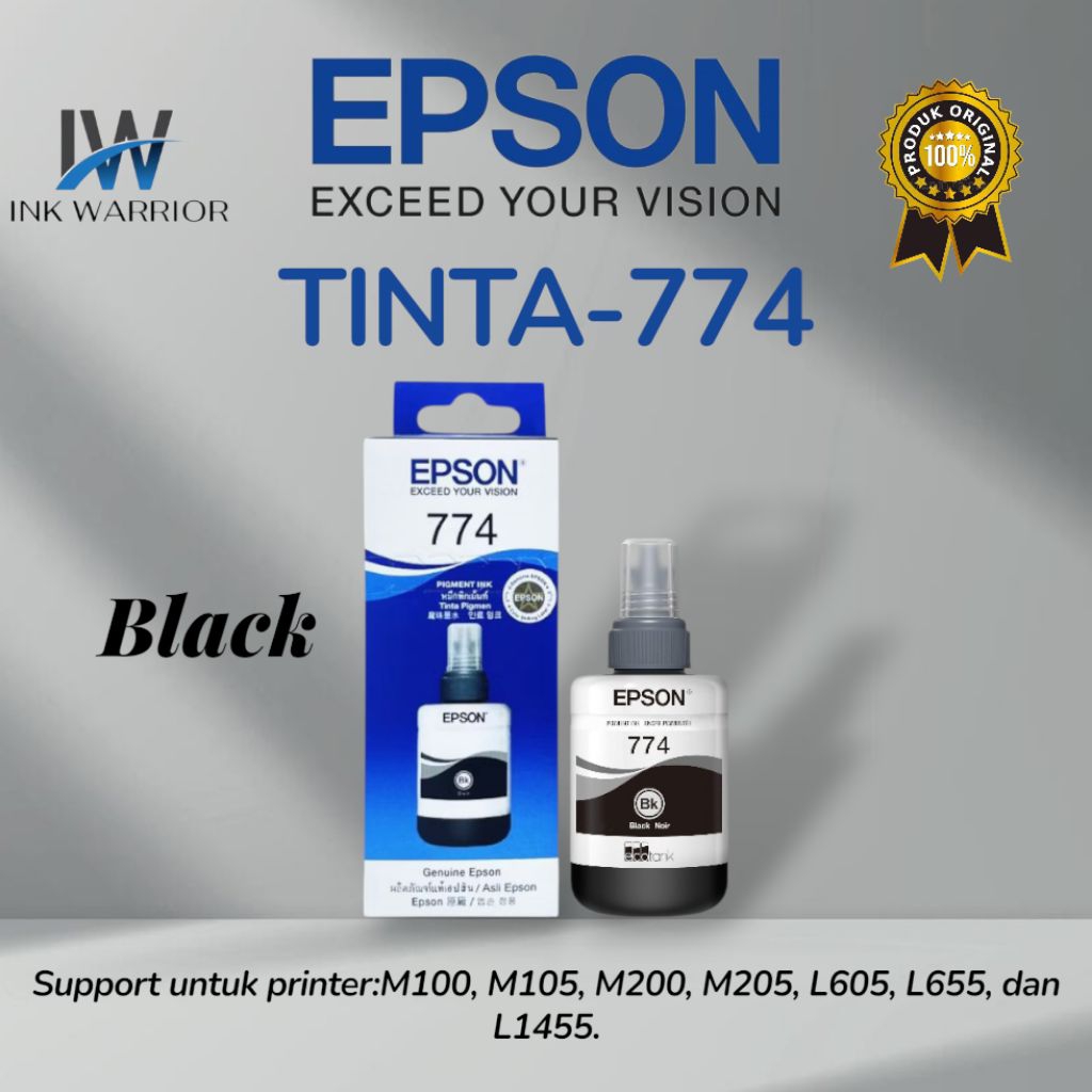Tinta Epson 774 warna Black untuk printer : M100, M105, M200, M205, L605, L655,dan L656.