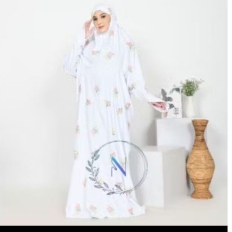 Mukena Terusan Dewasa Lajuran big size jumbo size,bordir mewah rapi dan halus mukena putih sage navy