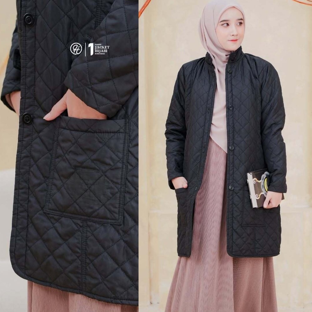 Jaket Muslimah Parasut Wanita Jacket Cewek Panjang Kekinian Terbaru Parasit Hitam BLV Black