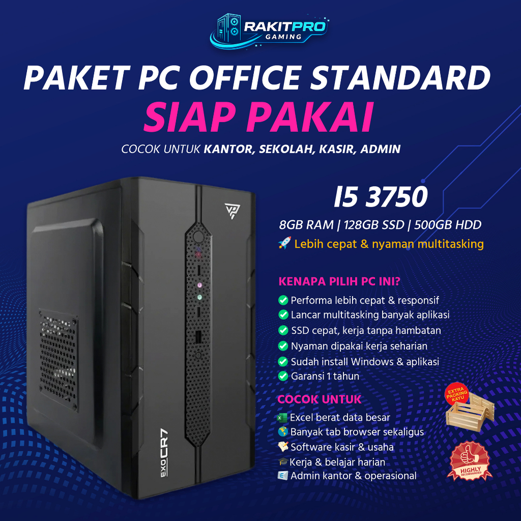 PC Rakitan Komputer Office CPU Intel Core i5 3570 RAM 8GB SSD 128GB Siap Pakai Cepat Anti Lemot Mult