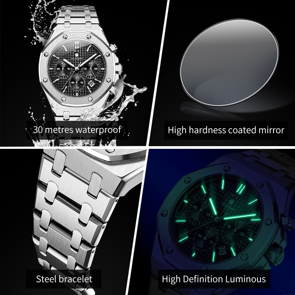 EXCLUSIVE PLAYBOY Jam Tangan Pria Anti Air Original Luxury Fashion Bisnis Luminous Stainless Steel