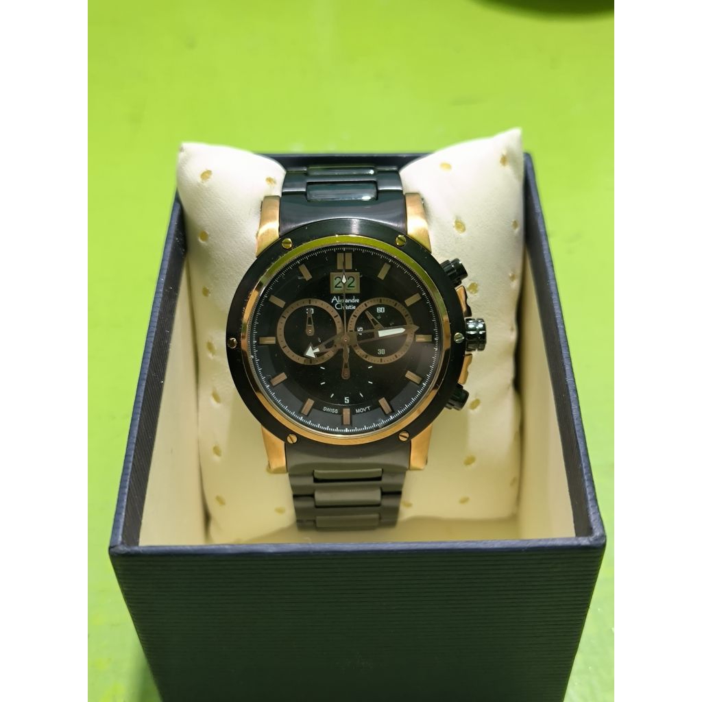 [PRELOVED] Jual Jam Tangan Pria Alexandre Christie AC 6142 MC BBRBA Men Chronograph Black Dial Black