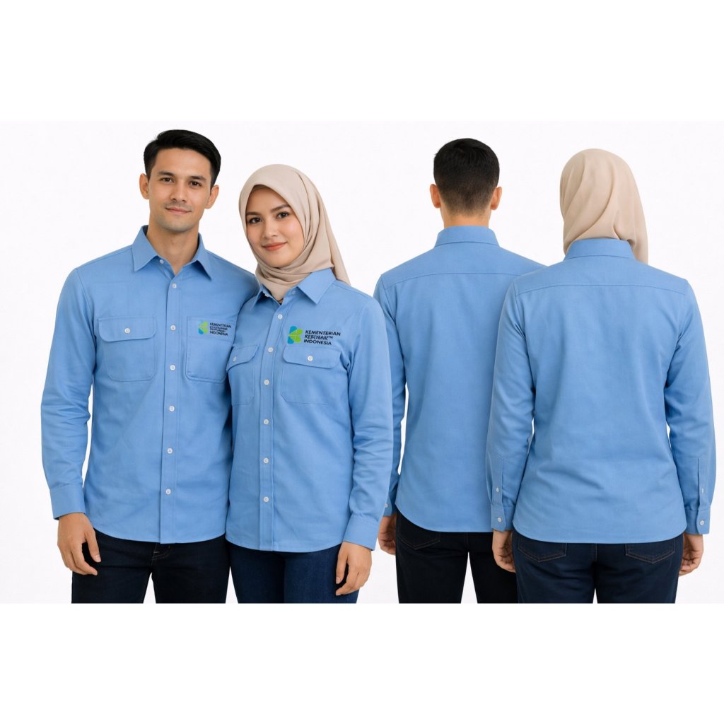 Kemeja Kemenkes Terbaru/Kemeja Kemenkes Biru Muda/Pdl Kemenkes Pria Wanita Panjang Pendek