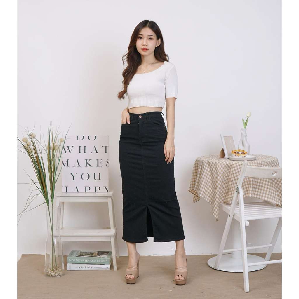 (COD)Rok Span highwaist Belah Depan | Jumbo Bigsize | Rok Span Panjang | Rok Jeans Maxi |Rok Jeans P