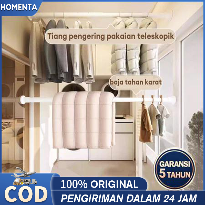 Tiang Jemuran Baju Gantungan Stainless Steel Fleksibel 70-300cm  Portable Tiang Kamar Mandi