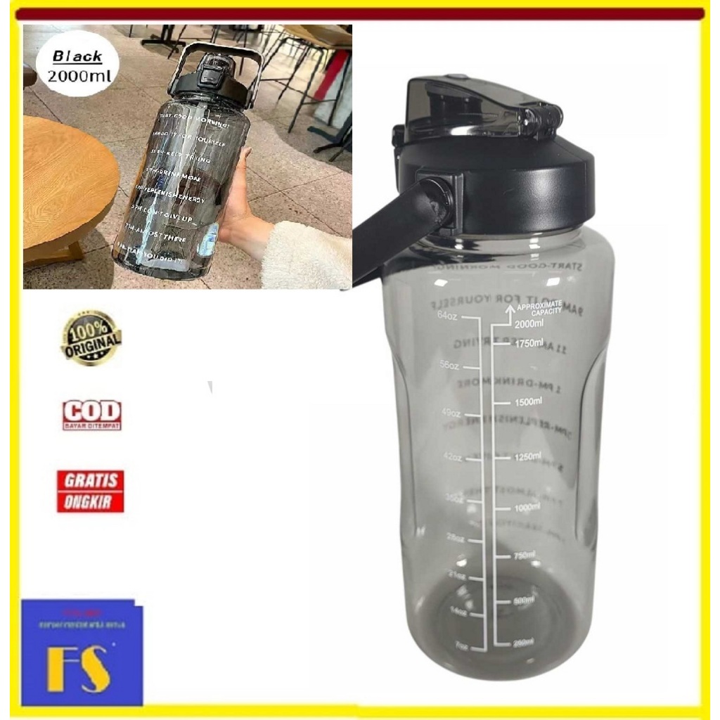 Botol Minum Plastik Sport Water Bottle Travel 2 Liter With Straw - JY0015