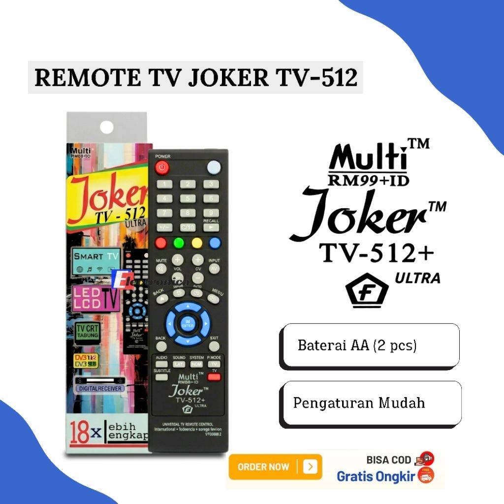 REMOT REMOTE JOKER 18X TV STB DIGITAL RECEIVER / REMOTE JOKER TV-512 / REMOTE TV MULTI UNIVERSAL JOK