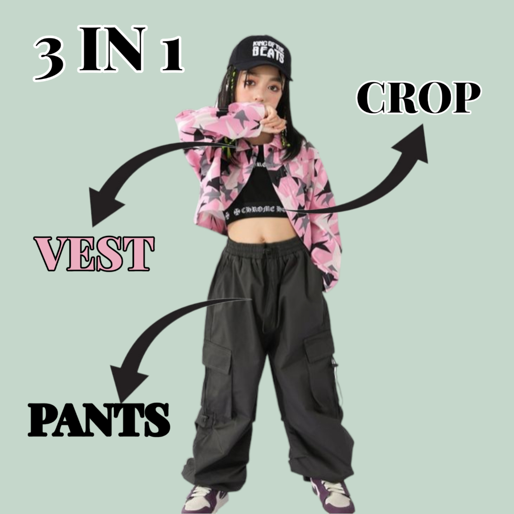 KLURI set dance anak perempuan hip hop jazz korean style 3 in 1 untuk usia 3 sampai 14 tahun GARASIB