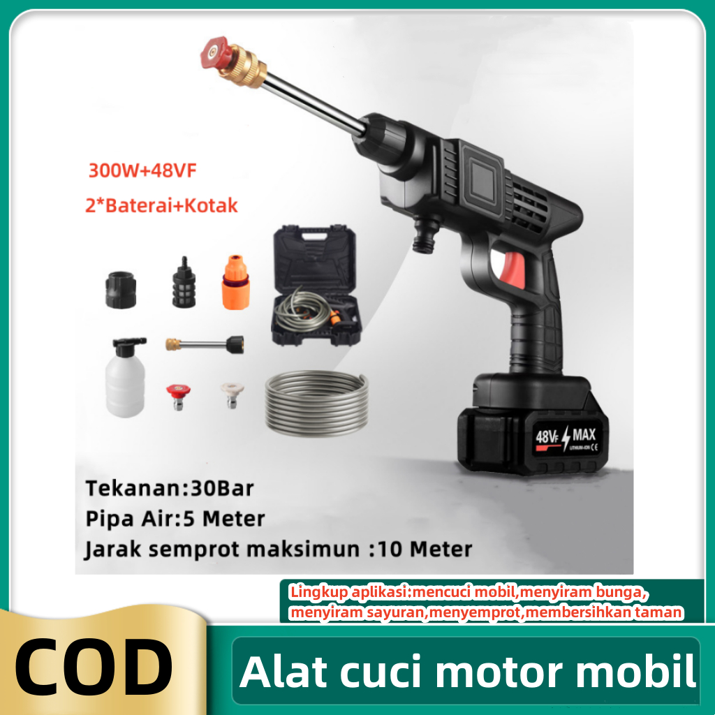 Mesin Cuci Mobil 48V 50000mAh Dual Battery Cordless High Pressure Jet Cleaner Alat Cuci Motor AC Rum