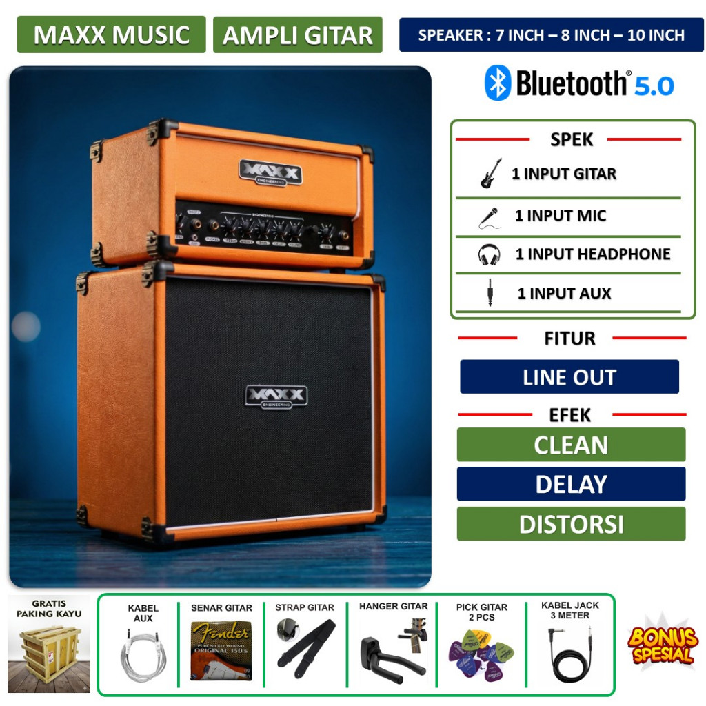 Ampli gitar & bass Original bass 7 inc 8 inc 10 Inc bluetooth 3 input head cabinet bisa karaoke oran